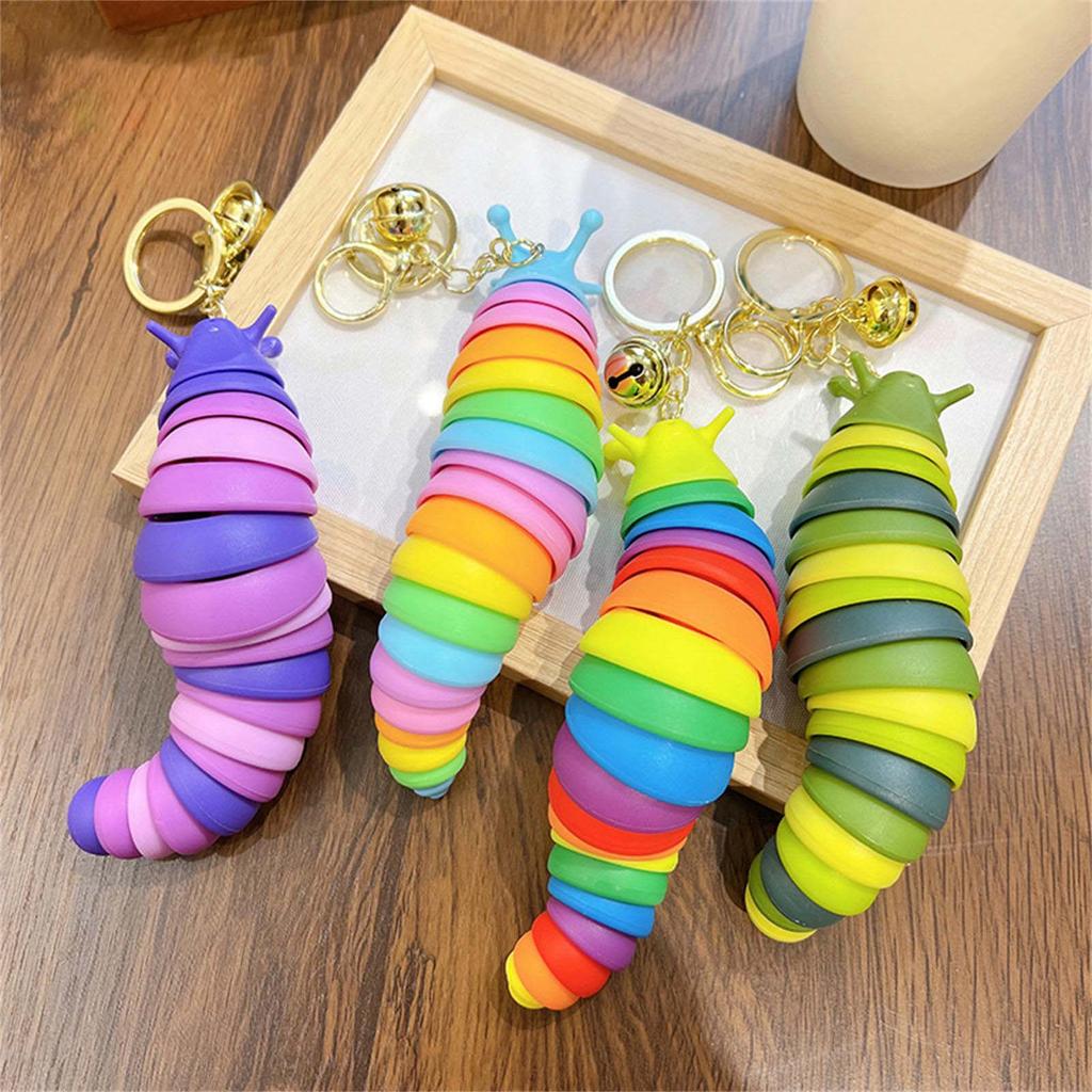 Funny Colorful Caterpillars Keychain Fun Plastic Cartoon Animal Bag Charm Decoration for Women