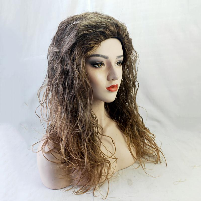 Braune Perücken für Männer Synthetische Perücke Wellig Mittelscheitel Perücke Lang Ombre Dunkelbraun Synthetisches Haar Halloween Party Cosplay Perücken