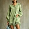 Women's Fashion Sleeve Round Neck Slit Dress Loose Fit