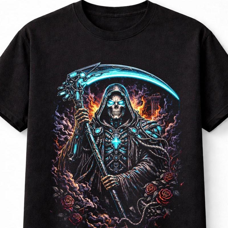 Cyber Reaper Grim Skull Scythe Horror Graphic Unisex TShirt
