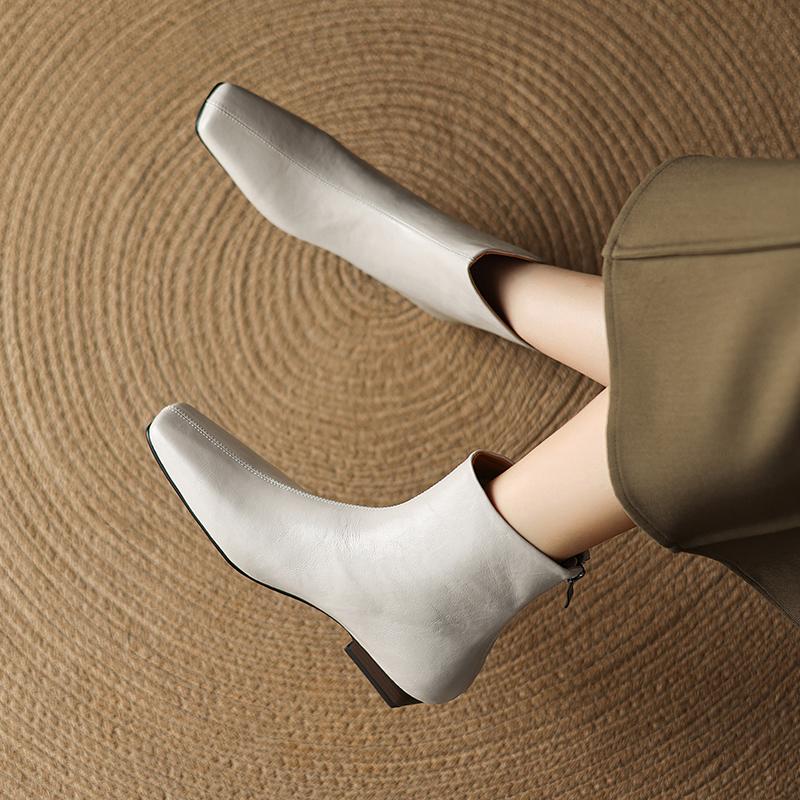 Mote 2025 Nye Høst Dame Støvletter Firkantet Tå Lav Hæl Støvletter for Damer Delt Skinn Dame Sko Retro Vinter Ankelstøvletter Damesko