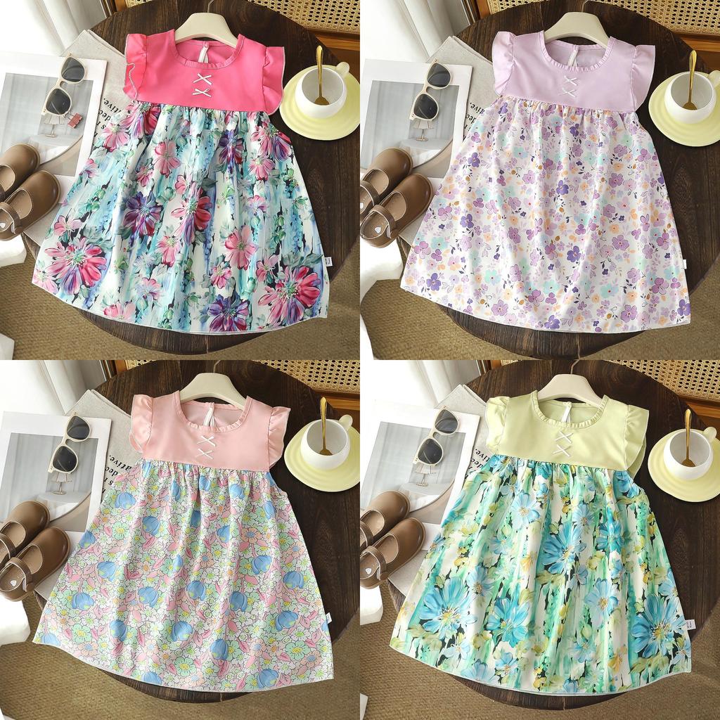 Childrens Summer Flower Print Aline Dress With Breathable Polyester For Toddler Girls