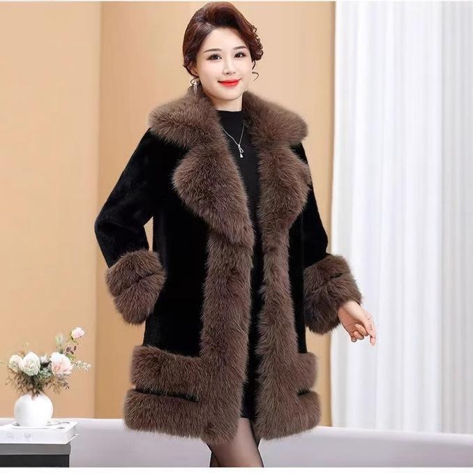 Atmosferă de modă de toamnă și iarnă, temperament subțire, haină de blană high-end, haină de blană pentru femei, ținută mamă