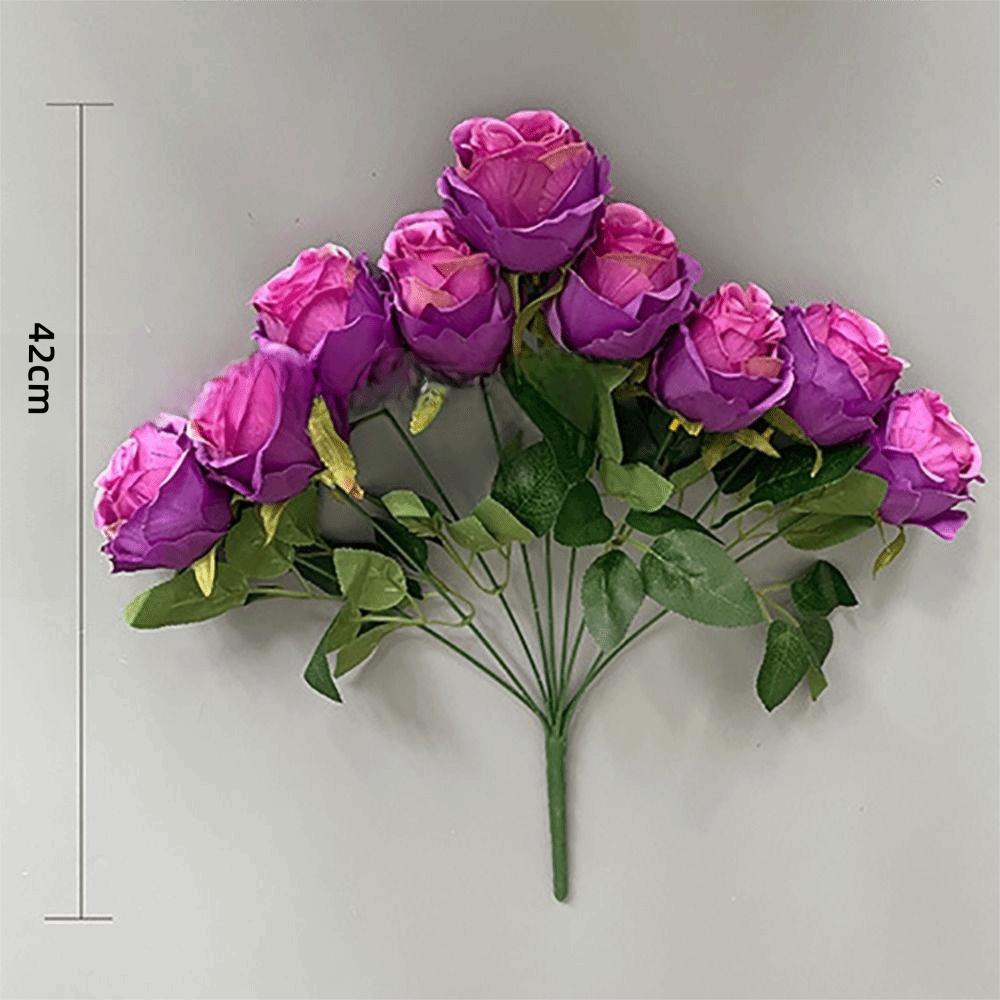 Multicolor Rose Artificial Flower 9 Heads Silk Petal Faux Rose Green Leaves Desktop Ornament Flower Bouquet Home Decoration