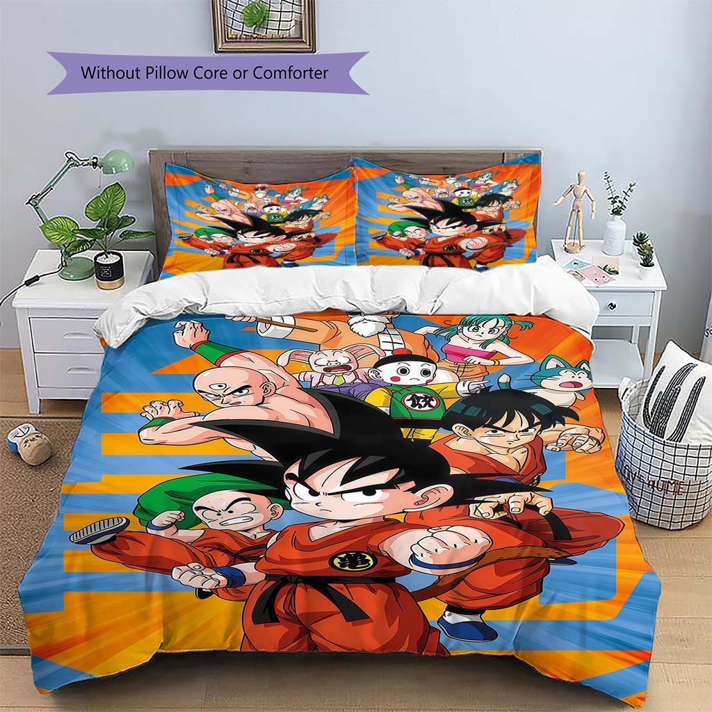 Lenjerie de pat cu model Son Goku, Set cu cuvertură, Husă de cuvertură, Față de pernă, Cadou de casă, Cadou de ziua de naștere (1 * husă de pilotă + 2 * fețe de pernă, fără miez)