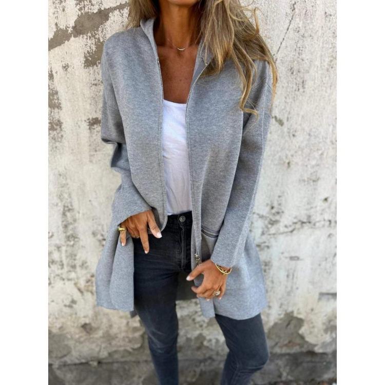 Autumn Winter Loose Fashion Casual Women Mid Length Cardigan Coat Long Sleeve Hooded