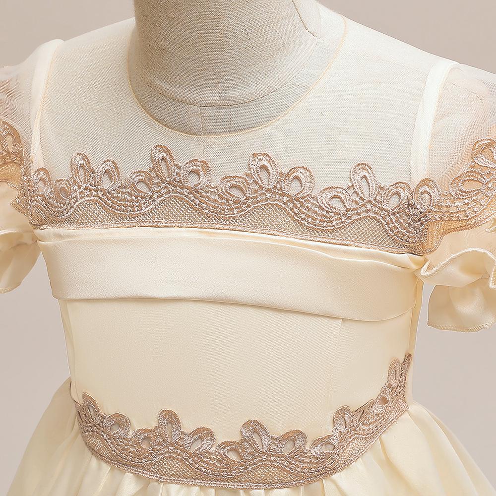 New Princess Satin Train Evening Gown for Girls - Perfect for Little Host or Piano Performance