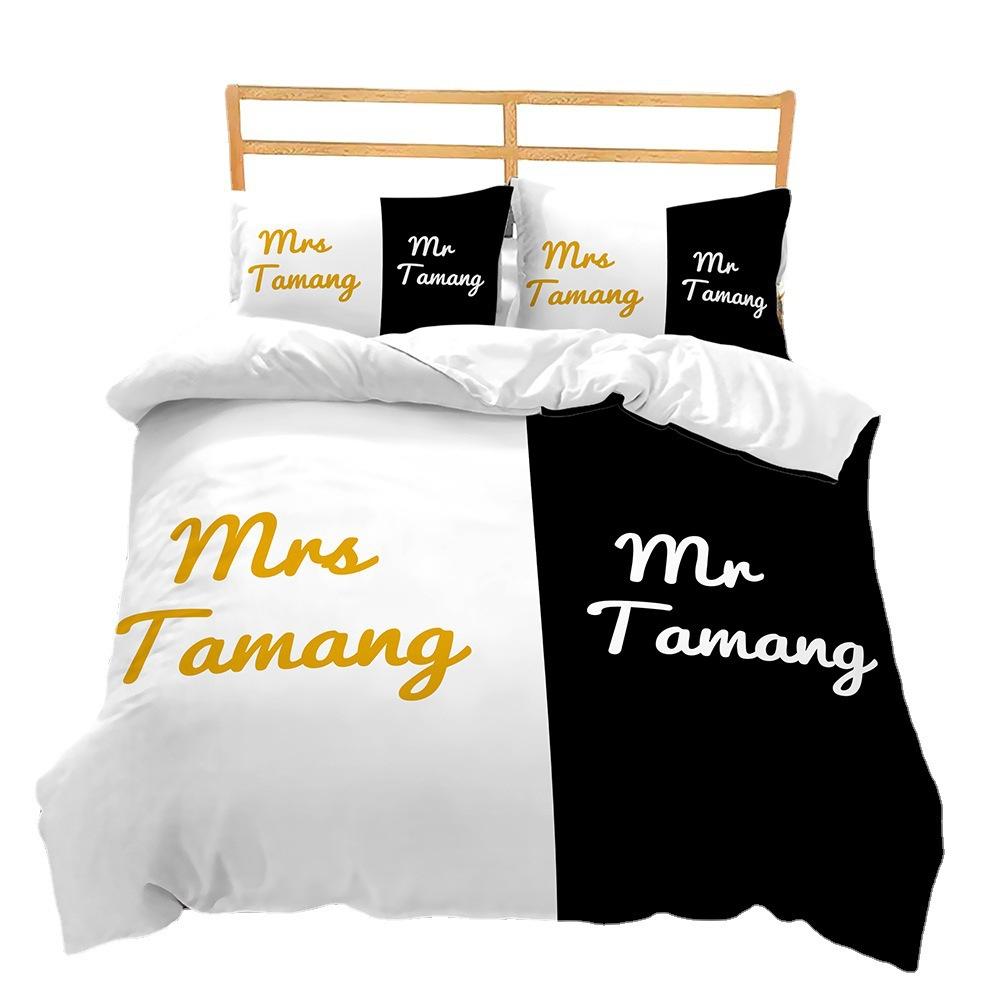 Pet Dog Black And White Three-Piece Digital Printing Quilt Cover Bedding