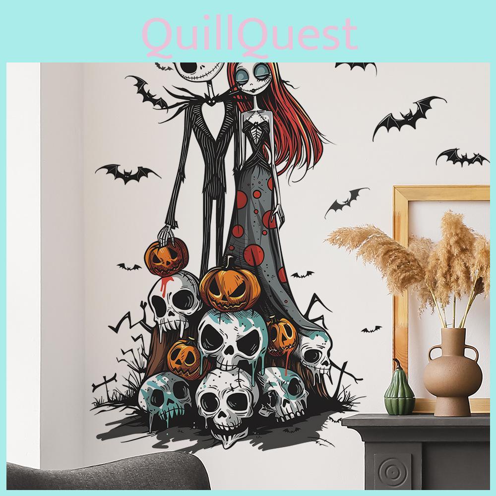 Bride Halloween Ghost Groom With Pumpkin Skeleton Wall Stickers For Decor Home