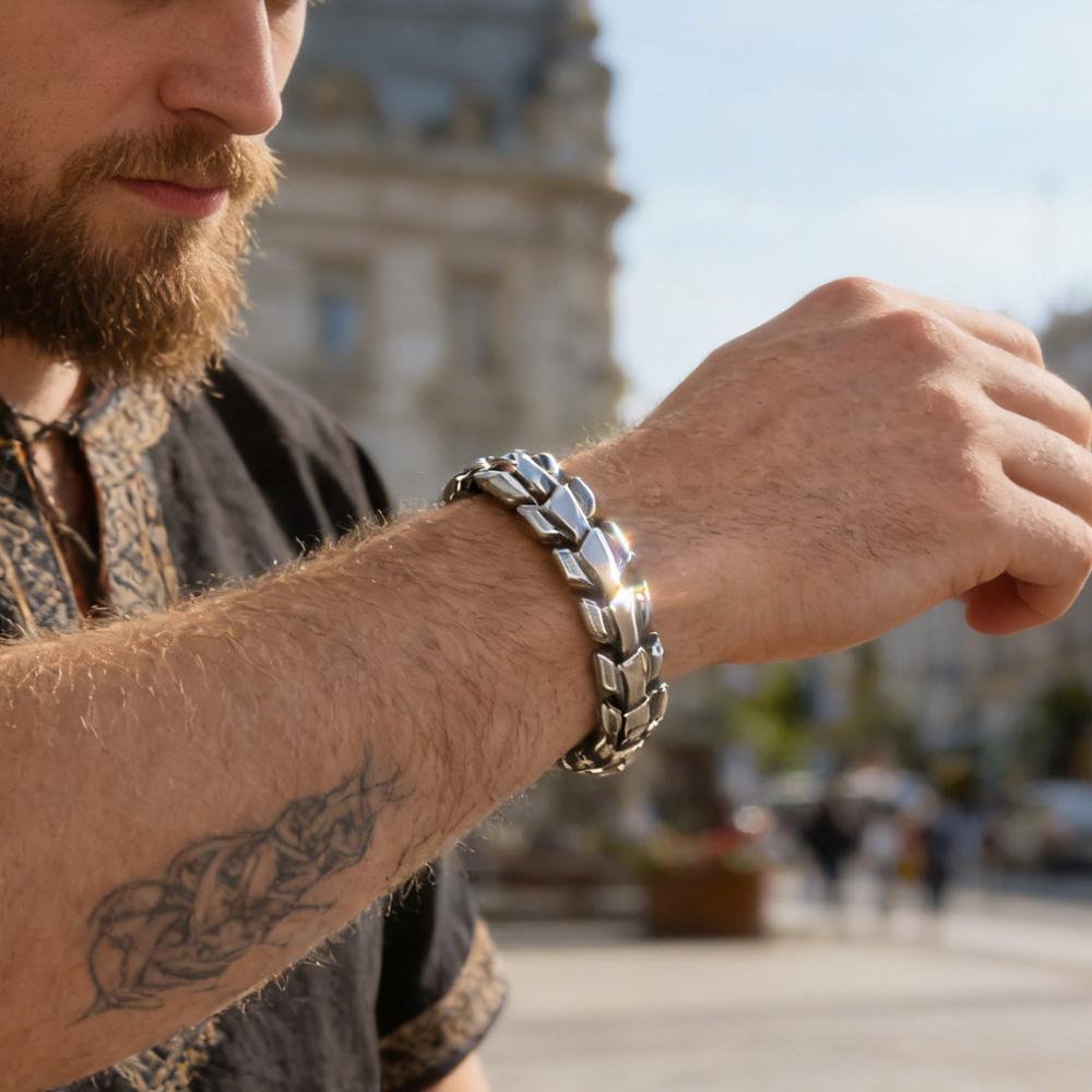 Bracciale punk vintage Viking Ouroboros per uomo acciaio inossidabile gioielli moda hippop cultura di strada