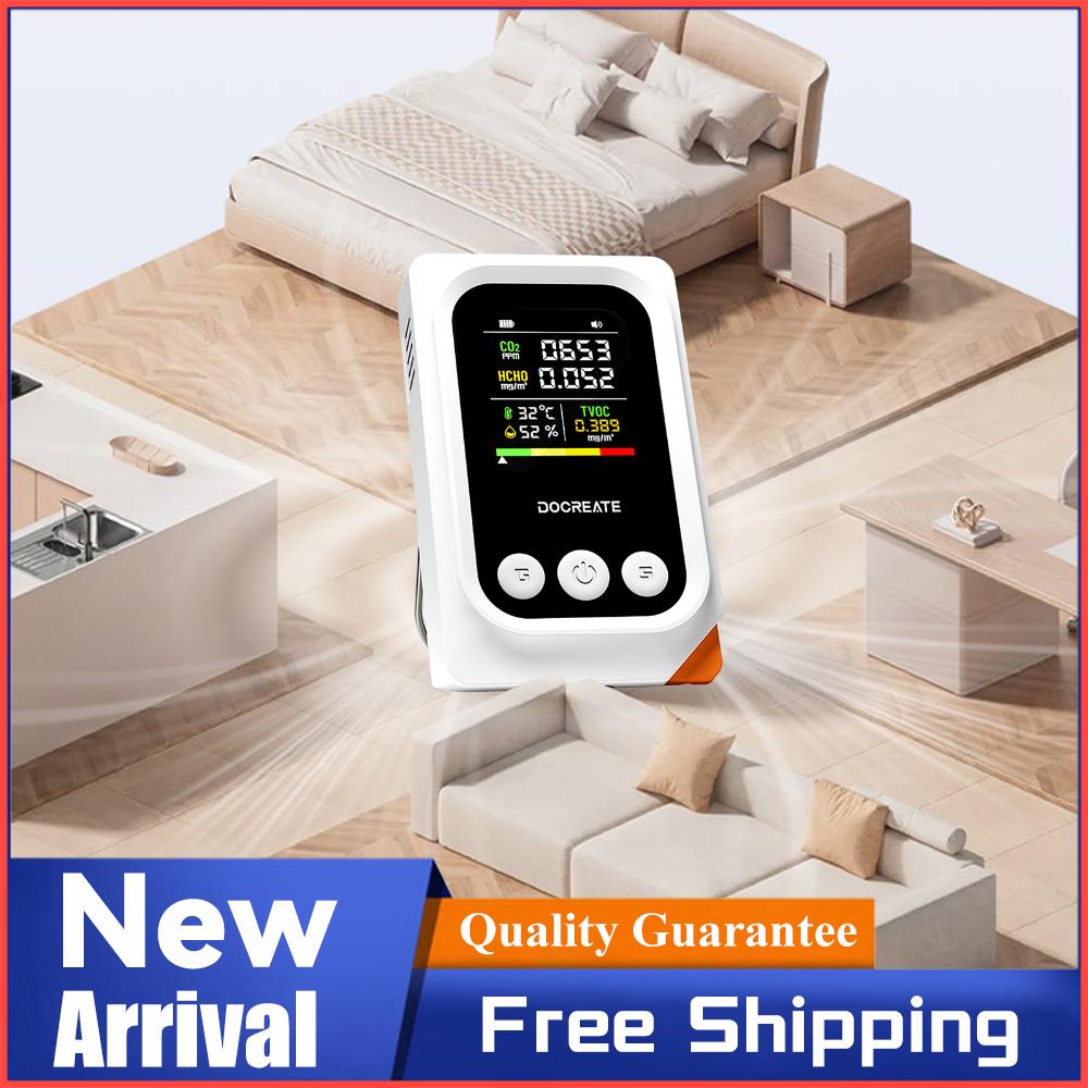 5 in 1 Indoor Air Quality Monitor Temperature Humidity Detector CO2 TVOC HCHO Tester Air Quality Meter for Home Office