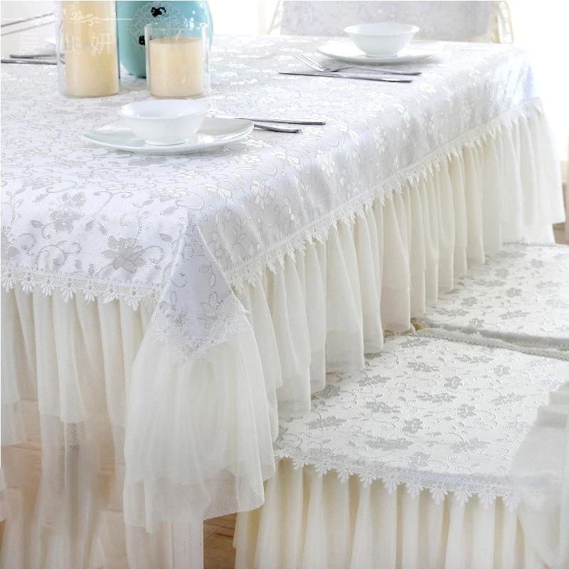 1PCS White Lace Table Cloths Big Hem Embroidery Cover Towel Chair Cover Wedding Dinning Chair Cushion Table Decorating