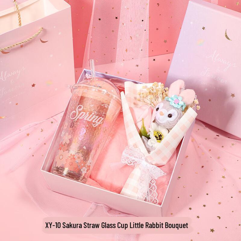 Aiqi Yixuan A1 Glass Straw Cup Gift Set with Flowers XY-10 Glass Straw Cup + Flower Bouquet