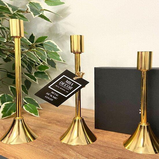 3 Pcs Heeled Gold Candlestick Candle Holder Decorative Candle Holder Thin Long Leg Home Decoration