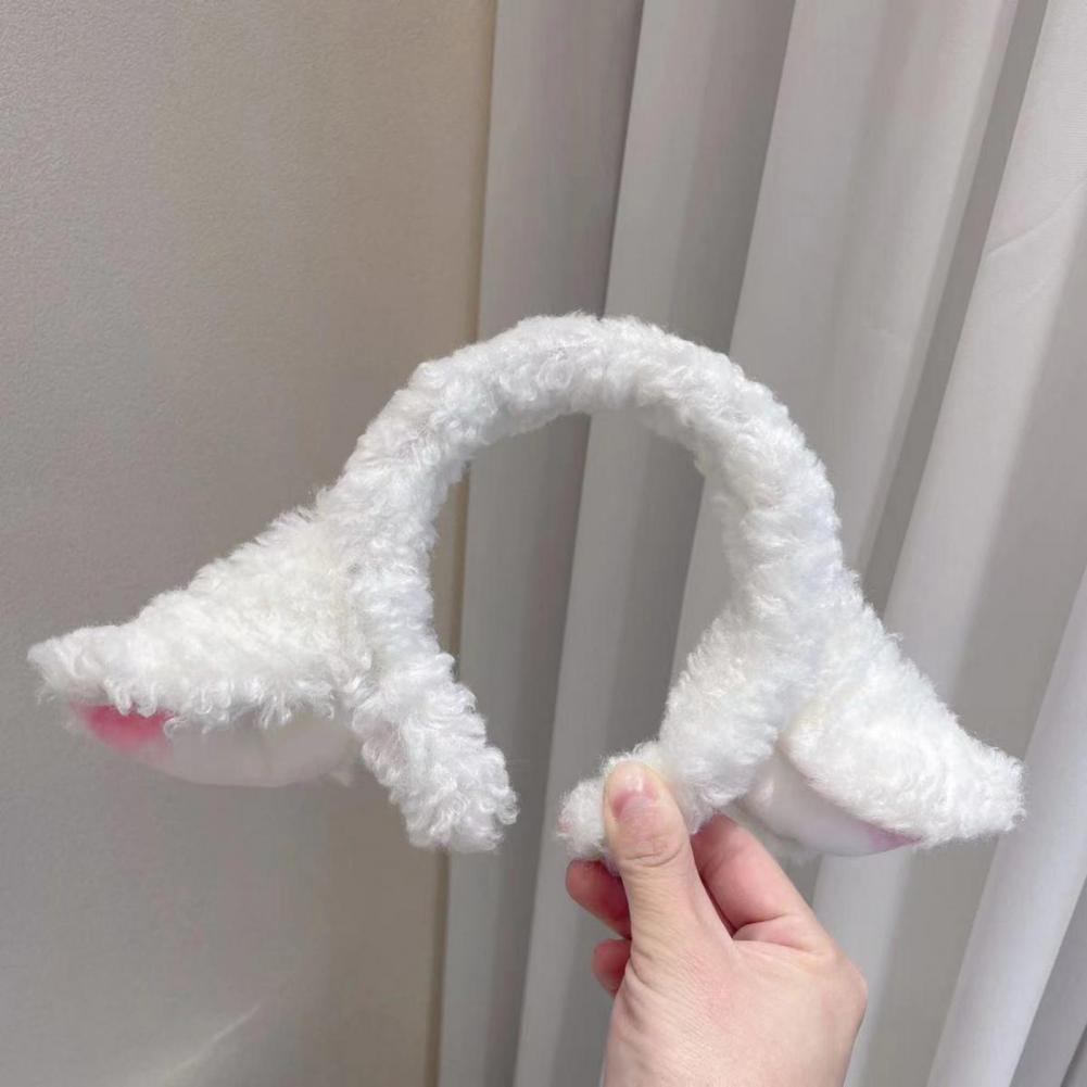 Obruč do vlasů Design ovčích uší Plyšová čelenka Bowknot Bell Decor Bílá čelenka do vlasů Příslušenství na mytí make-upu