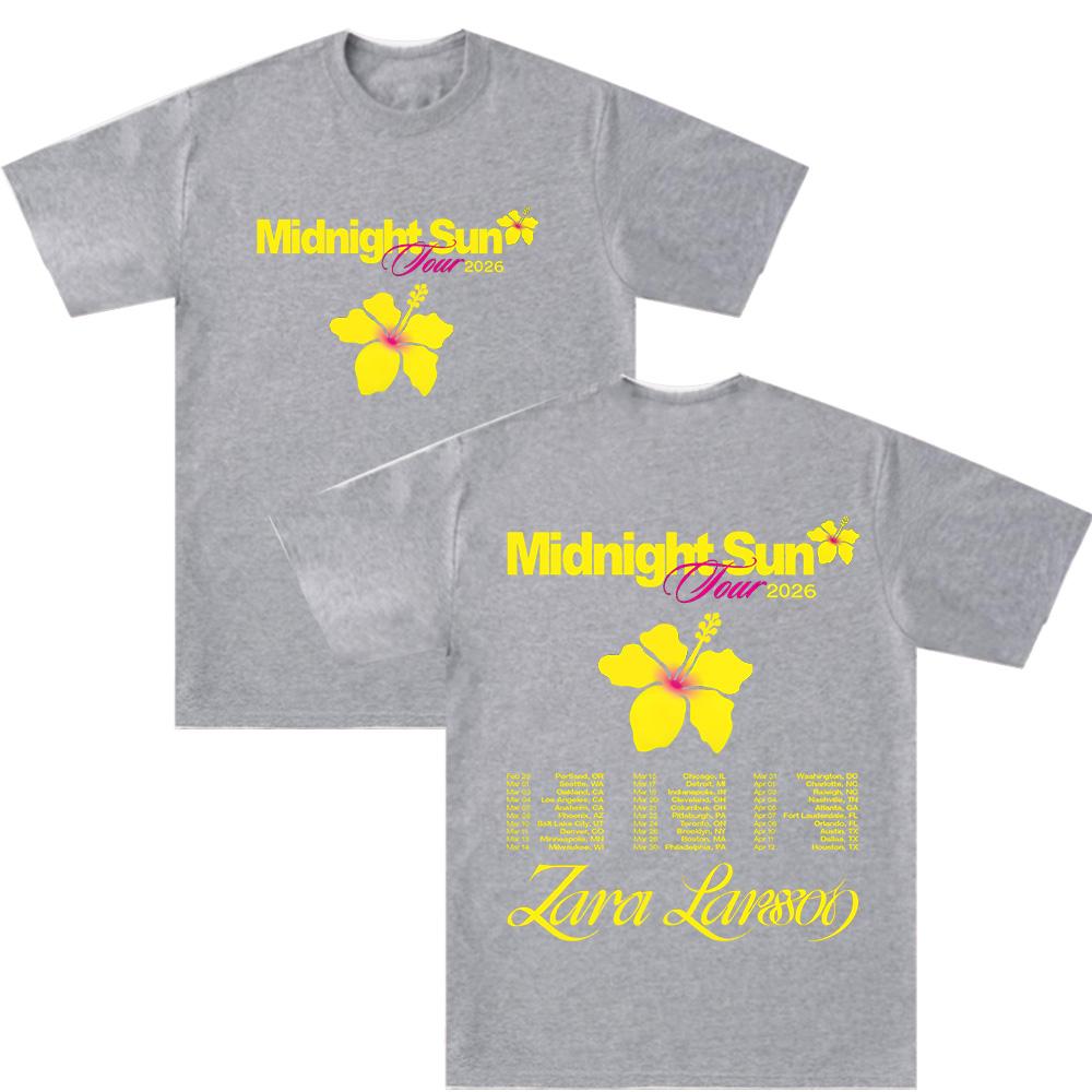 Z-Zara Larsson Midnight Sun Tour 2026 T-shirts Short Sleeve Cotton Male T Shirt Casual Fashion Unisex Streetwear Hip Hop Clothes