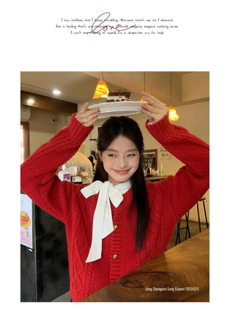 Women's Chic Red Knit Cardigan - Early Autumn Fashion