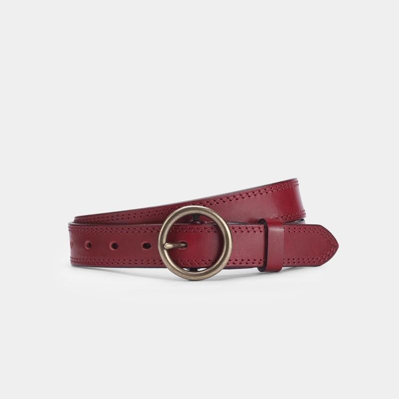 Red Vintage Leather Belt Women 2-4cm Wide Pin Buckle Fits Jeans