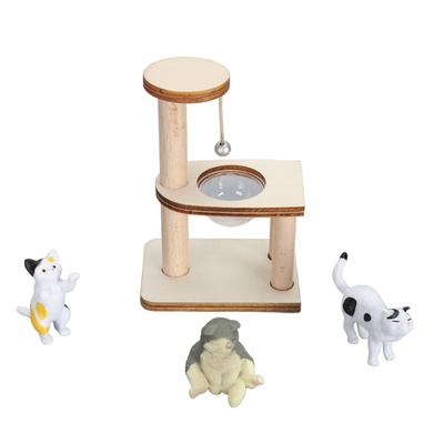 Cat Figurine Playset Miniature Cat Climbing Frame Cat Models DIY Assembly Adorable Cat Tree