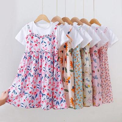 Girls' Summer New Fake Two Piece Dress Summer Dress Girls' Cool Long Dress