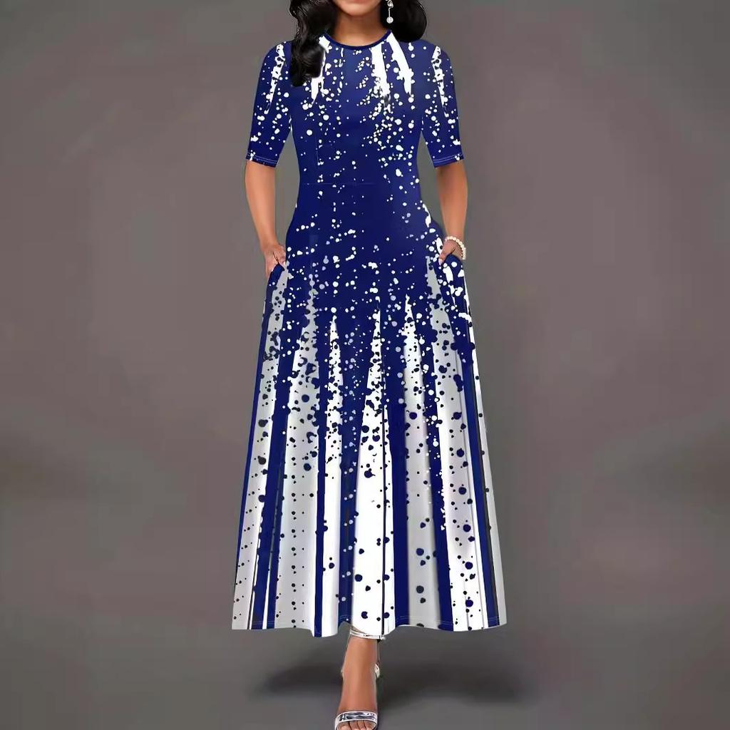 GMXIA Rochii de damă cu mânecă scurtă și guler în O, cu imprimeu gradient personalizat la modă