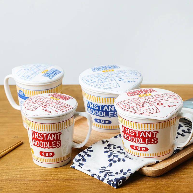 Ins style kreative Instant-Nudel Keramik Tasse Schüssel mit Deckel Bento-Box Studenten Brotdose Instant-Nudel Schüssel Suppenschüssel Set
