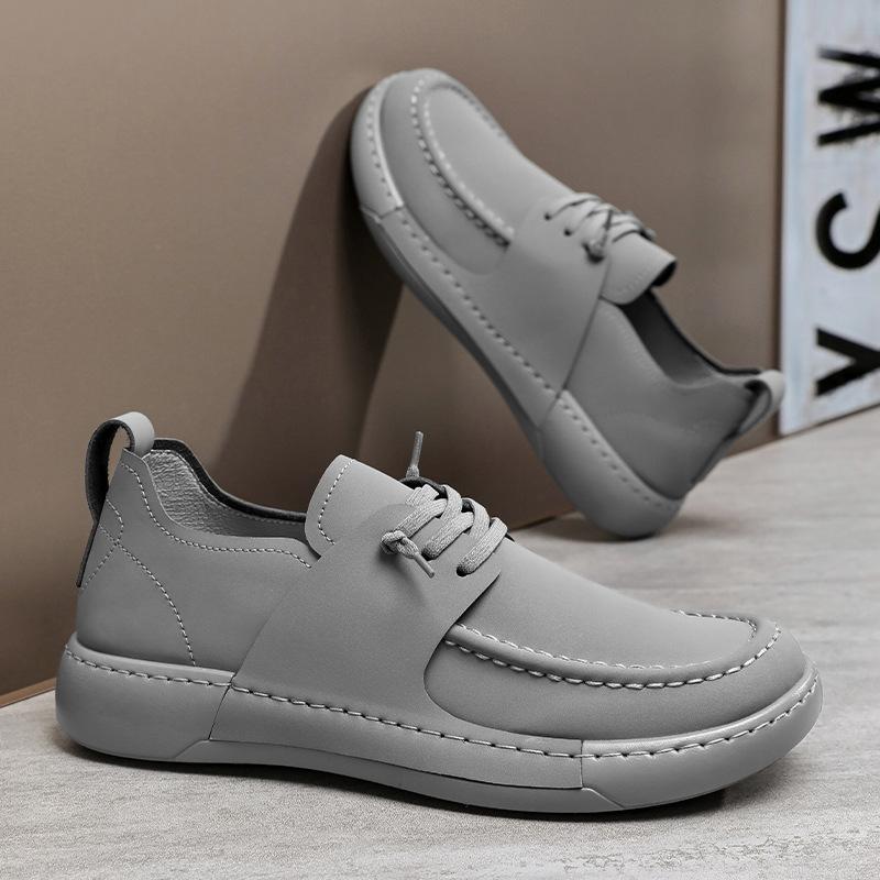 Fashion Men's British-Style Leather Lace-Up Sneakers Non-Slip White Casual Shoes Trendy Versatile Streetwear Footwear for Daily Comfort