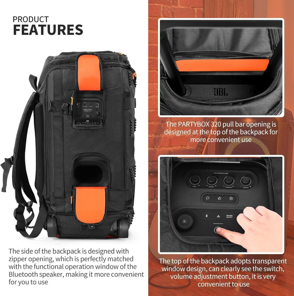 Heavy-Duty Speaker Bag, Storage Case for JBL Party Box Series Portable Speakers, Carrying Tote Bag/Backpack (Compatible with JBL Partybox 320)