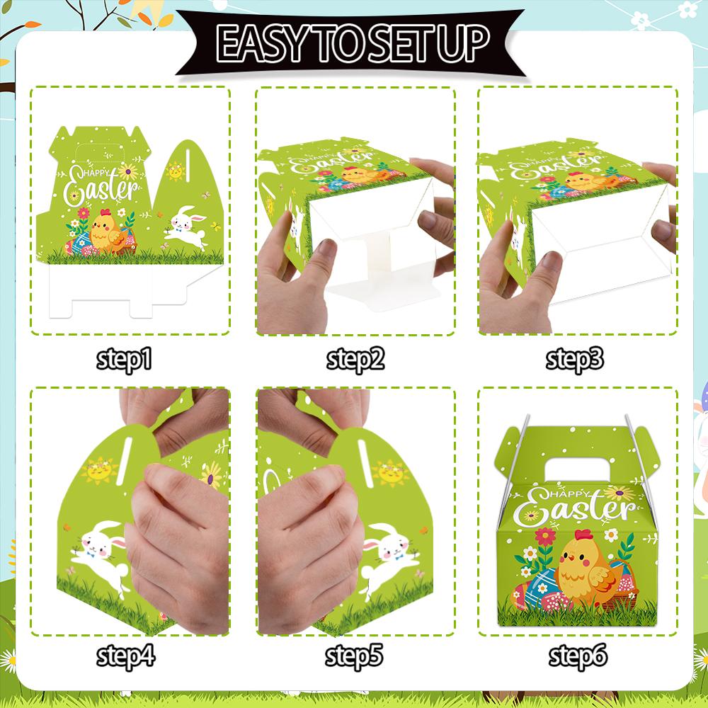 6/12pcs Easter Decorative Gift Box Treat Boxes Bunny Eggs Chick Easter Basket Candy Cookie Box for kids Easter Party Favor Gifts