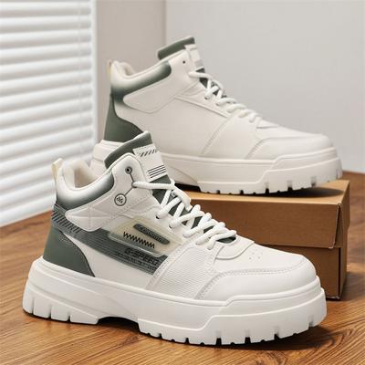 High-top Winter Casual Board Shoes, Youth Leather Surface Waterproof and Non-slip Sports Heightening Martin Boots