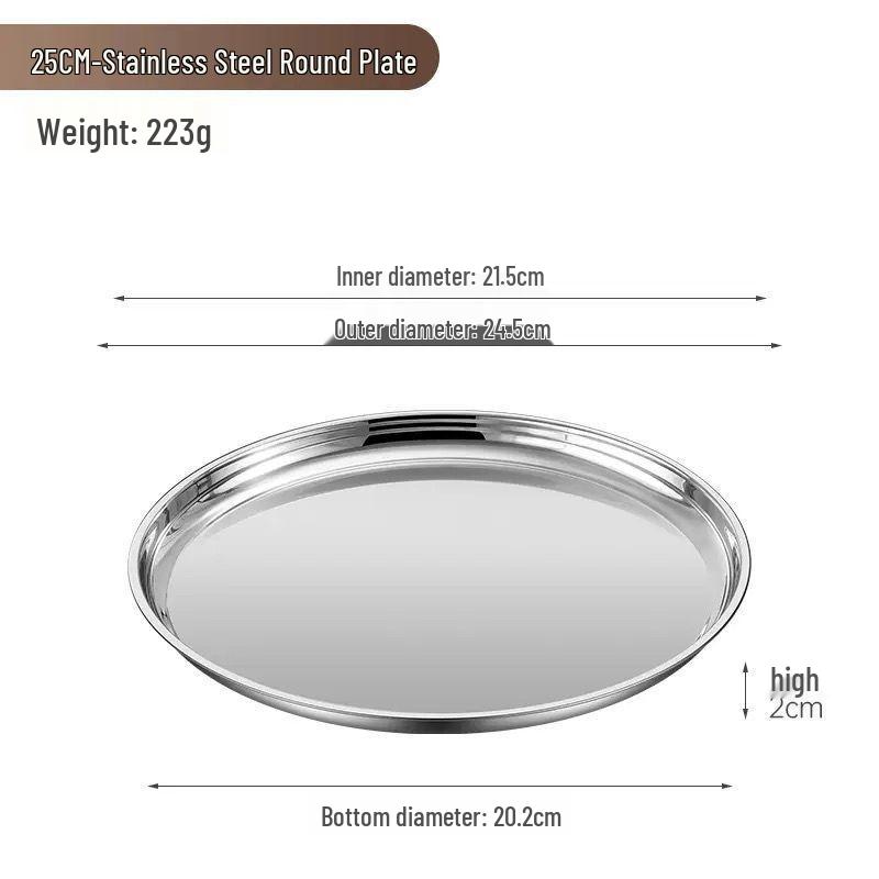 Stainless Steel Multi-Purpose Round Tray - Large Plate for Vegetables, Fish, Barbecue, Commercial or Household Use