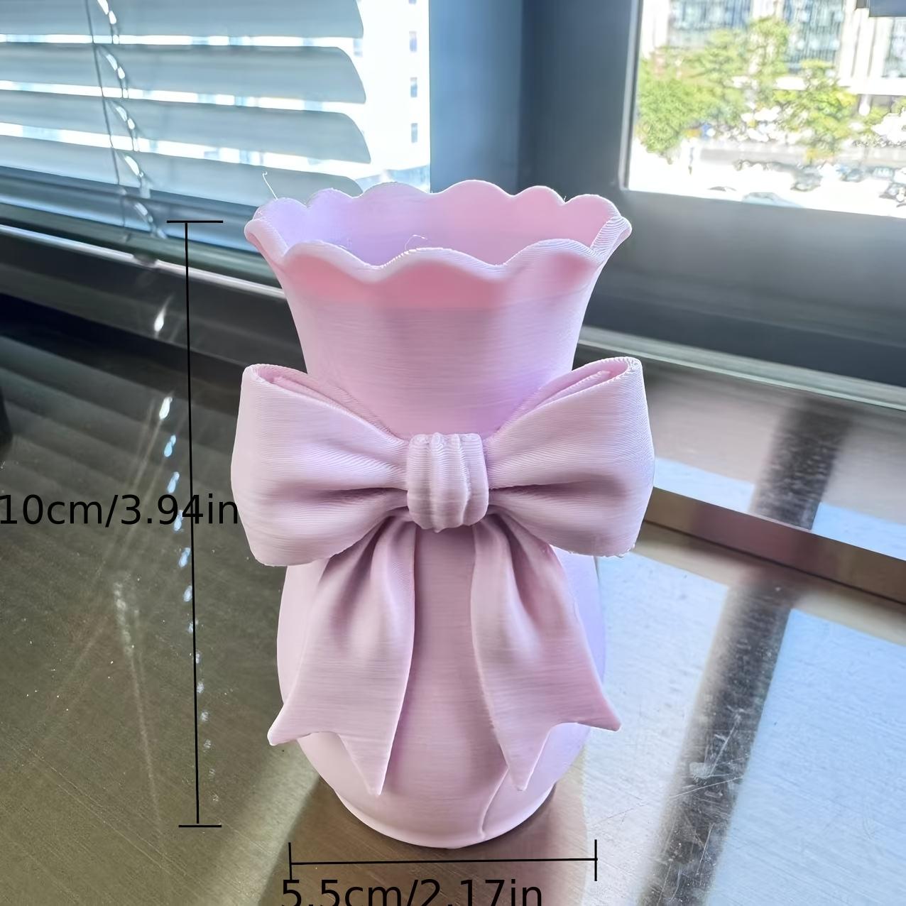 

1pc Pink Bow Living Room Flower Arrangement Container Accessories Plastic Vase Tabletop Flower Pot Cute Ins Style Home Decoratio