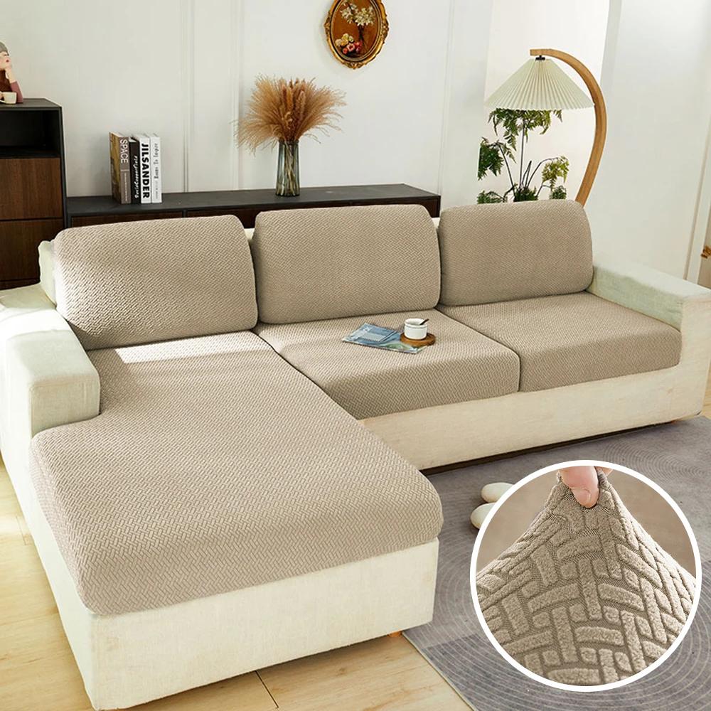 Elastic Sofa Cover for Living Room Jacquard Solid Sofa Seat Cover Grey Washable Seat Cushion Cover Furniture Protector Sectional