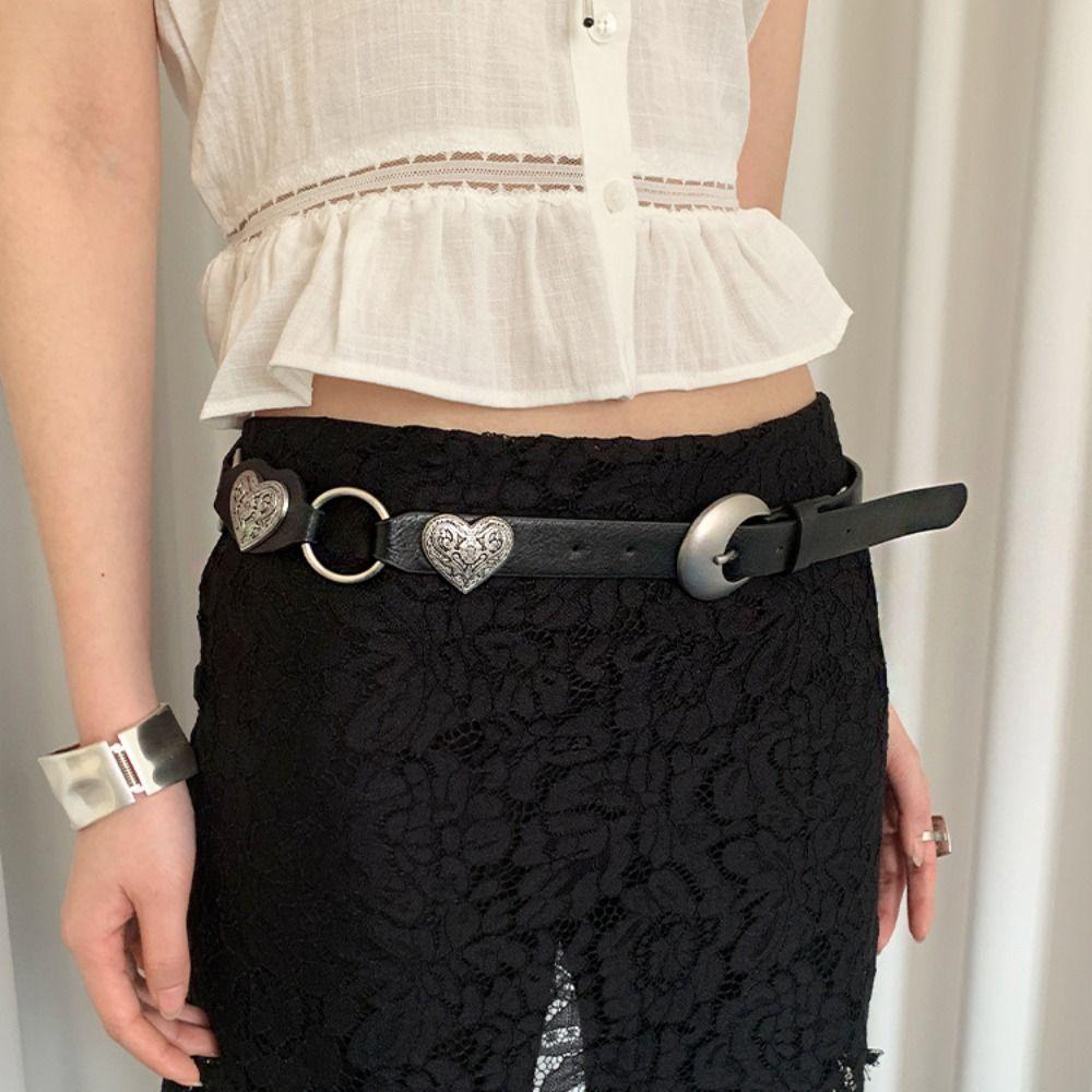 Metal Heart Rivet Belts Round Ethnic Style Waistband Punk Western Style Cowboy Belts  Women
