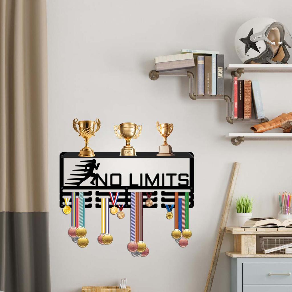 Wall Mounted Display Rack with Hooks for Hanging Awards and Decor
