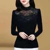 Autumn and Winter Lace Shirt Women's Bottoming Shirt Long-sleeved Warmth Round Neck Floral Embroidery Western Style Shirt