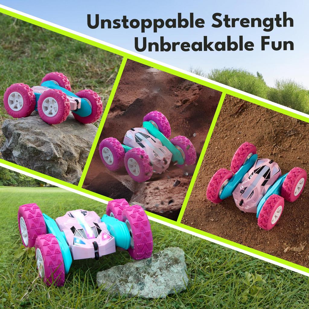 Threeking Remote Control Car for 4WD Stunt Remote Control Car with Birthday Gift for Boys and Indoor and Outdoor Suitable for Children Ages 6 and Pink