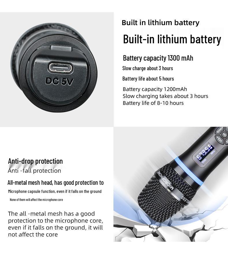 N27 Wireless Bluetooth Microphone for Home KTV with Reverb and Treble/Bass Control