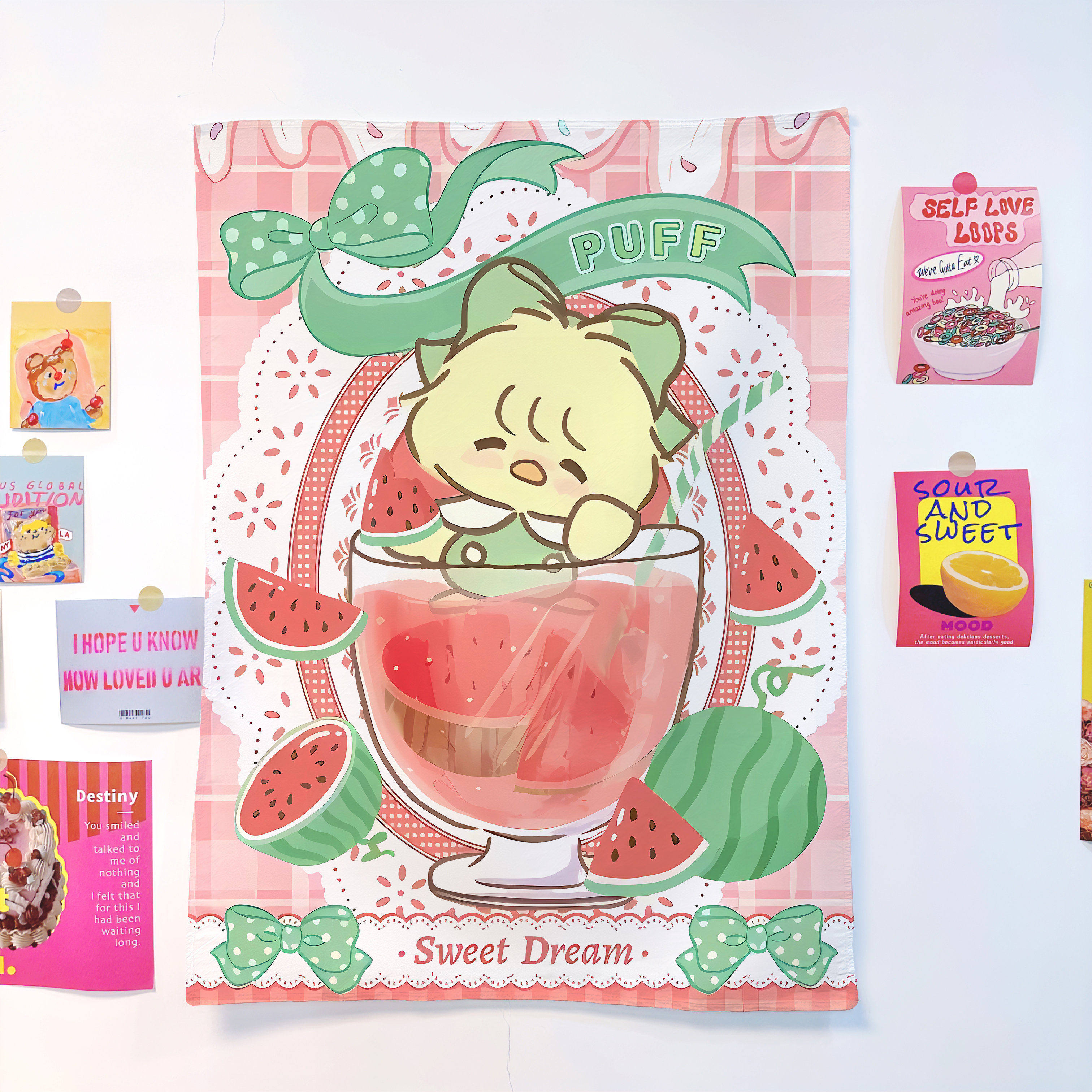 

New Summer Cute Ice Cream Series Cartoon Art Tapestry Wall Hanging Room Decor Background Cloth 74x94cm(29x37in)