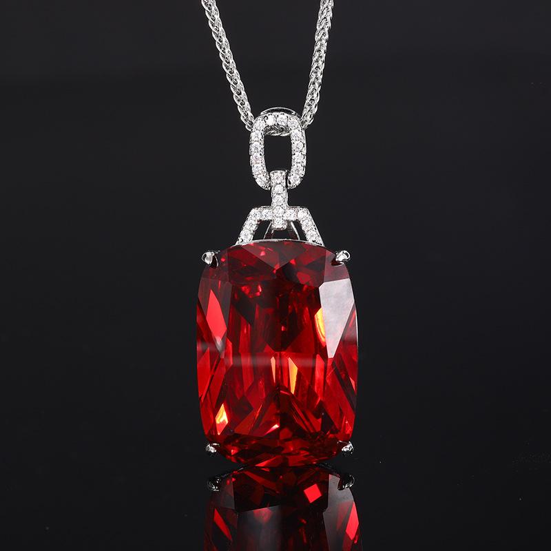 Jewelry Copper Bottom Gold-Plated Imitation Colored Treasure Square Diamond Pendant Necklace 20 * 28
