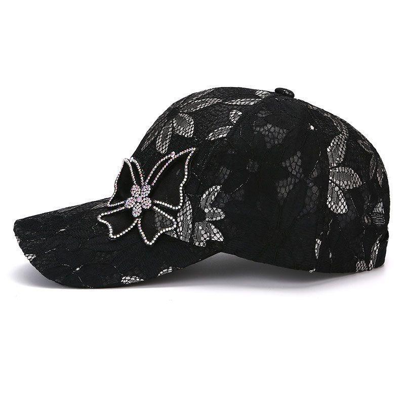 Butterfly Lace Rhinestone Thin Breathable Baseball Cap - Summer Fashion Embellished Sun Visor for Women
