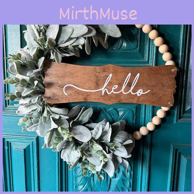 Welcome Wreath Door With Flower And Wooden Beads For Garden Wall Art Decor