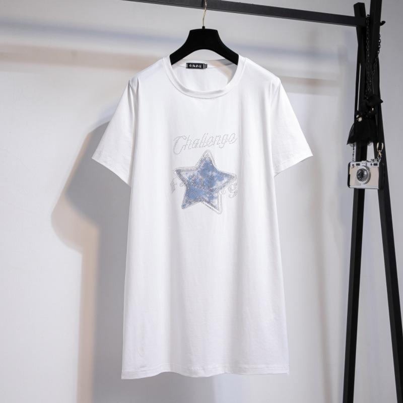 230G Schweres Baumwoll-T-Shirt Damen Strassstern Kurzarm Große Größen Basic Sommer Oberteile