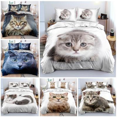 Juego de Ropa de Cama para Mascotas Gato Juego de Ropa de Cama Juego de Ropa de Cama AU/UE/EE.UU. Tamaño Completo Juego de Ropa de Cama con Estampado de Gato Funda de Edredón y Funda de Almohada