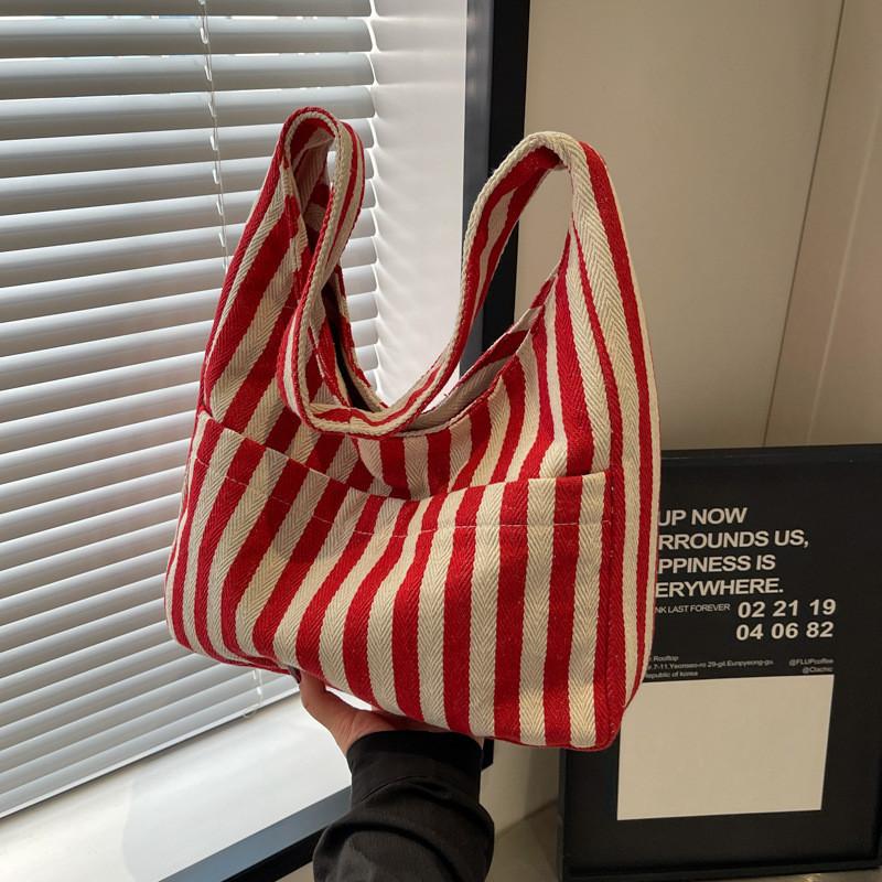 Chic Minimalist Striped Shoulder Bag Fashionable High-capacity Shopping Tote