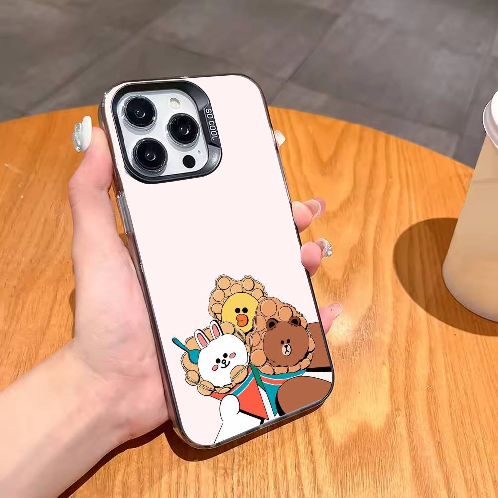 Cartoon L-LINE F-Friends Cute Brown Phone Case For iPhone17 16 15 14 13 12 Pro Max Grey Black Matte Laser Metallic Aurora Funda