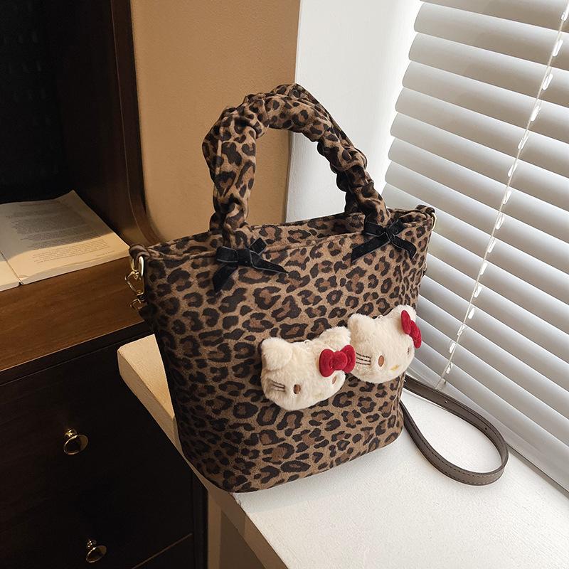 New retro leopard print bag cute shoulder messenger bag women's casual cartoon shoulder bag tote bag women's bag
