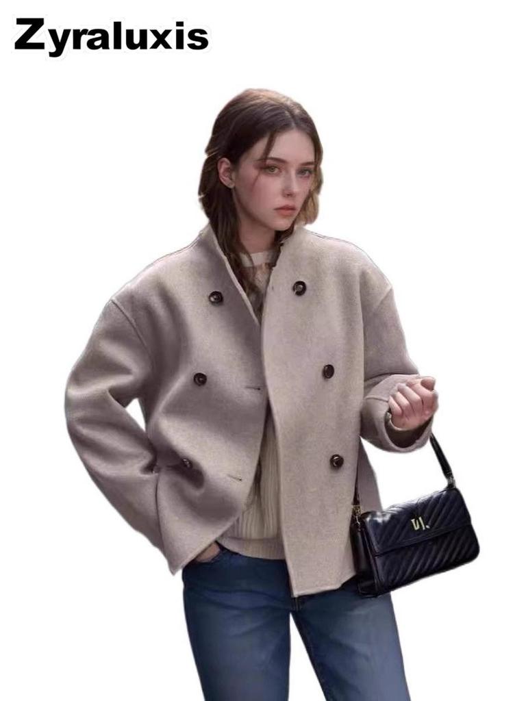 Women's Wool Overcoat - Plus Size Sherpa Lined Coat for Fall Winter Casual Wear