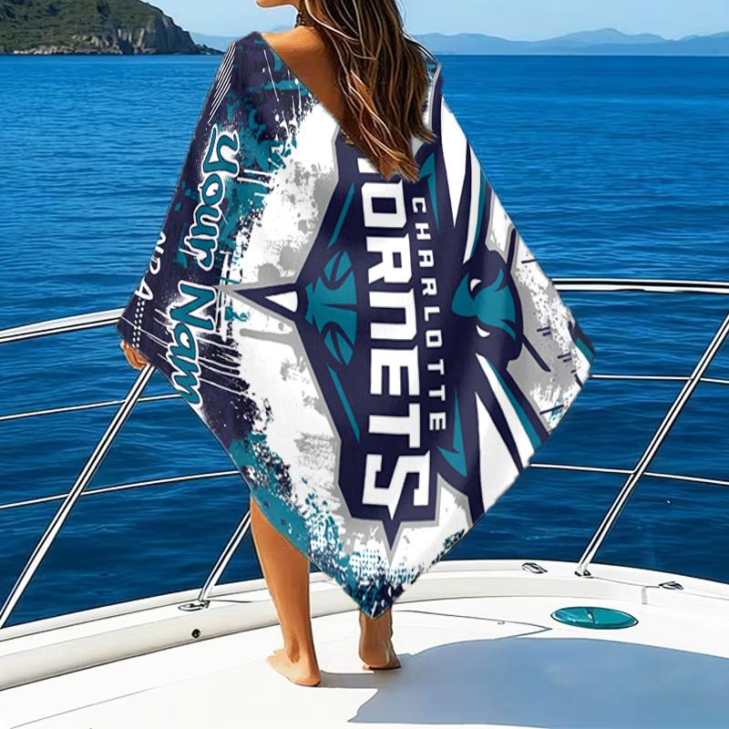 Custom Name Beach Towel Charlotte-Hornets Logo Beach Towel, Soft Microfiber, Gift for Her/Him, Birthday, for Pool, Beach, Travel, Fan gifts