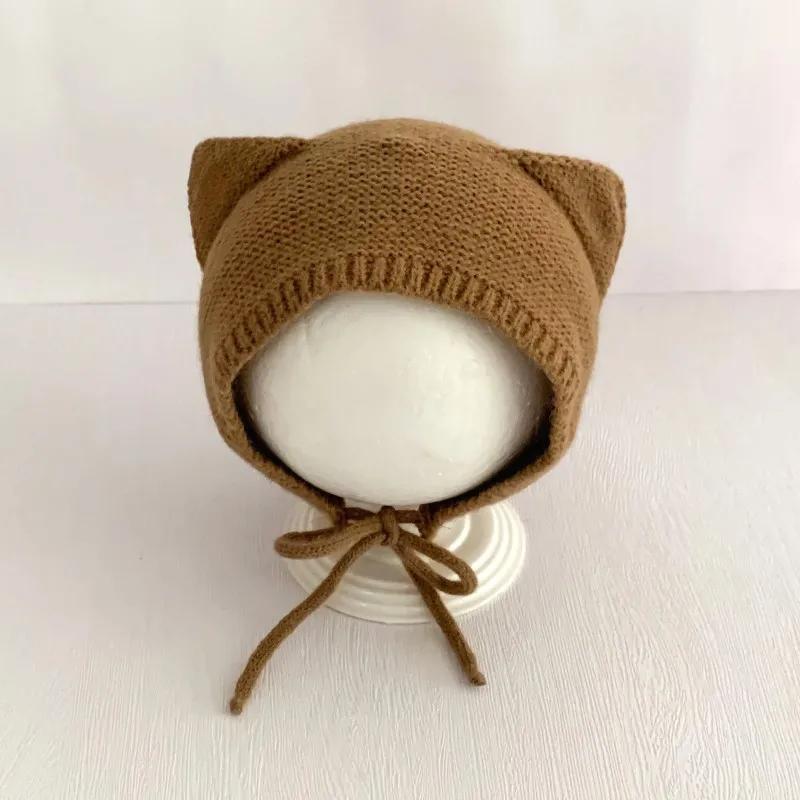 New Cute Autumn Winter Baby Knitted Hat Solid Color Cat Ear Baby Girl Boy Bonnet Infant Toddler Warm Ear Protection Beanie Cap